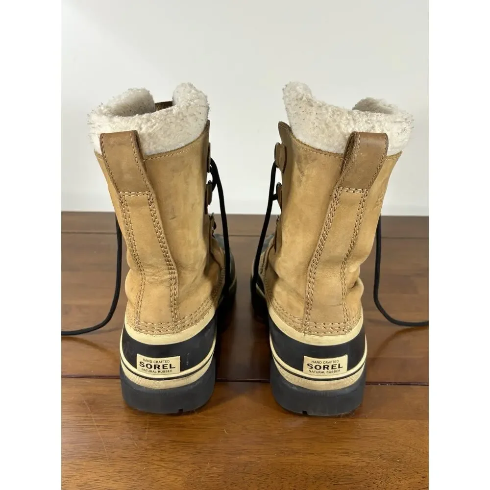 Sorel Men’s Waterproof Leather Snow Boots Faux Fur Lined Tan/Black US 7